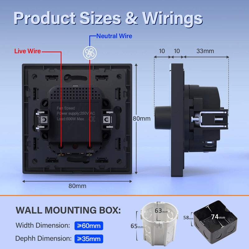BSEED Ceiling Fan Speed Control Switch Knob Button Switch Fan Switch Wall Button Switch ON OFF Adjust Speed 500W