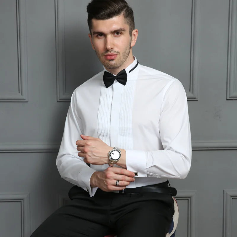 Men's White Dress Shirt,Single-breasted Long-sleeve Square Collar Shirts Wedding/party/performance Camisa Male Chemise S-7XL 8XL