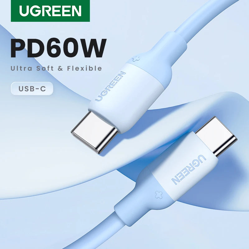 UGREEN Soft Silicone USB C To USB C Cable PD60W Fast Charging Cord for iPhone 17/16/15 Samsung 3A Flexible Liquid Silicone Wire