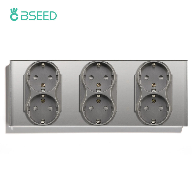 BSEED EU Standard Double Wall Power Outlets Double Electric Sockets Dual Plugs Glass Panel 16A 110-250V Home Improvement