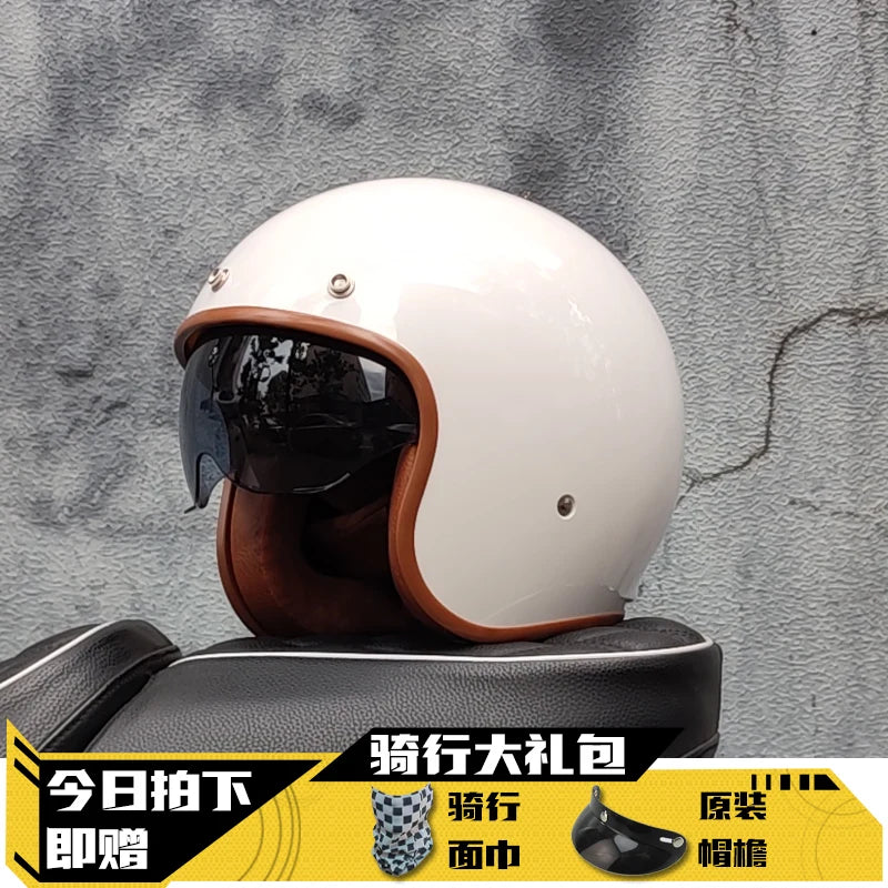 ORZ-060 Vintage 3/4 Jet Motorcycle Helmet Retro Open‑Face Half Helmet,Classic Chopper Scooter Riding Helmet Casque Moto