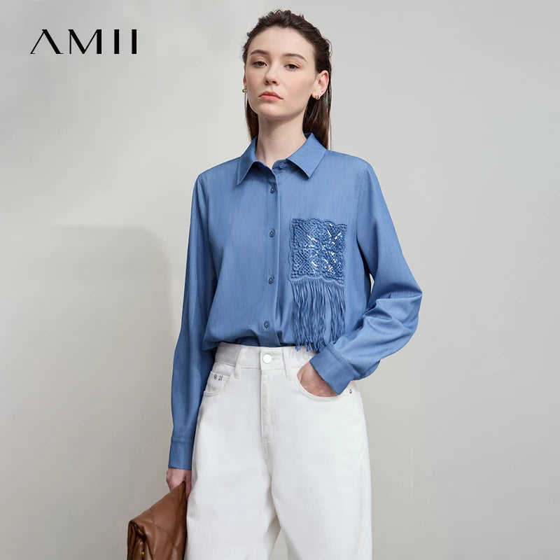 អាវ AMII សម្រាប់នារី រដូវស្លឹកឈើជ្រុះ ឆ្នាំ២០២៥ ថ្មី ដៃវែង ធម្មតា សម្លៀកបំពាក់នារី រលុង មធ្យម និងវែង អាវធំនារីឆើតឆាយ 12523124