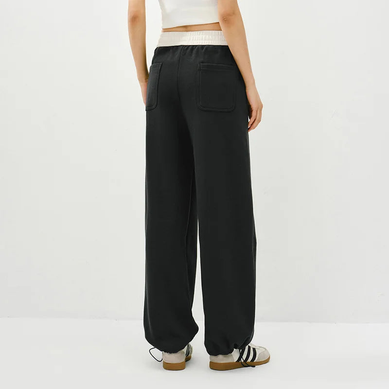 Semir Fleece Pants Women 2026 Spring Color Block Banana Wide Leg Split Design Casual Comfortable Stylish Sweatpants