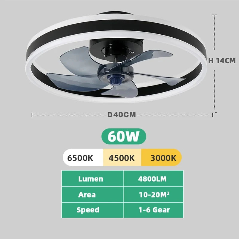 កង្ហារពិដានអគ្គិសនី 85-265V 55/60W ជាមួយចង្កៀង កង្ហារឆ្លាតវៃស្ងាត់ 6 ល្បឿនខ្យល់បញ្ជាពីចម្ងាយសម្រាប់បន្ទប់គេង កង្ហារពិដានផ្ទះ
