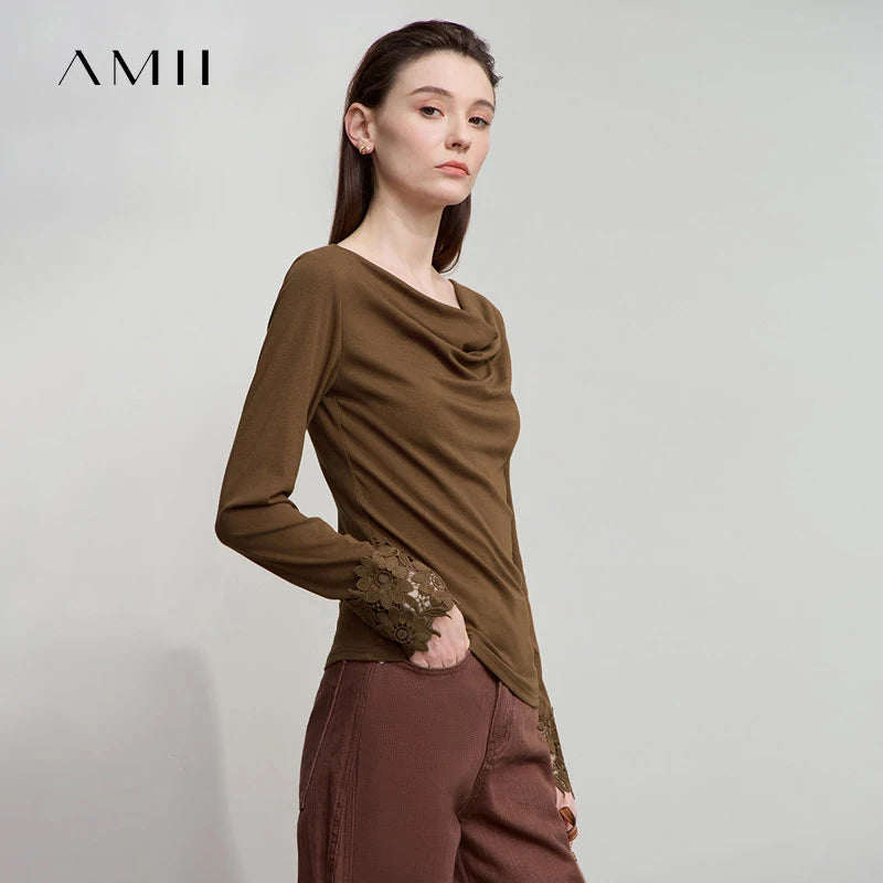 អាវយឺតដៃវែង AMII សម្រាប់នារី រដូវស្លឹកឈើជ្រុះ ឆ្នាំ២០២៥ សាមញ្ញ រឹង ក រំយោល កអាវ ចរ អាវធម្មតា 12543076