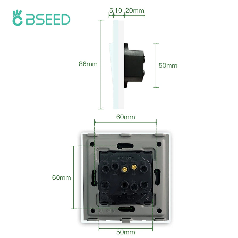 BSEED EU Standard Mechanical Button Switch Doorbell Switch Tempered Galss Frame Push Switch for House Hotel