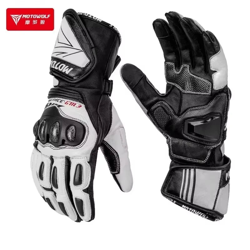 ស្រោមដៃម៉ូតូ Motowolf ស្បែកពិតប្រាកដ GM3 សម្រាប់បុរស ធន់នឹងខ្យល់ អេក្រង់ប៉ះ កំណែវែង សម្រាប់ជិះម៉ូតូ Dirt Bike Motocross Racing