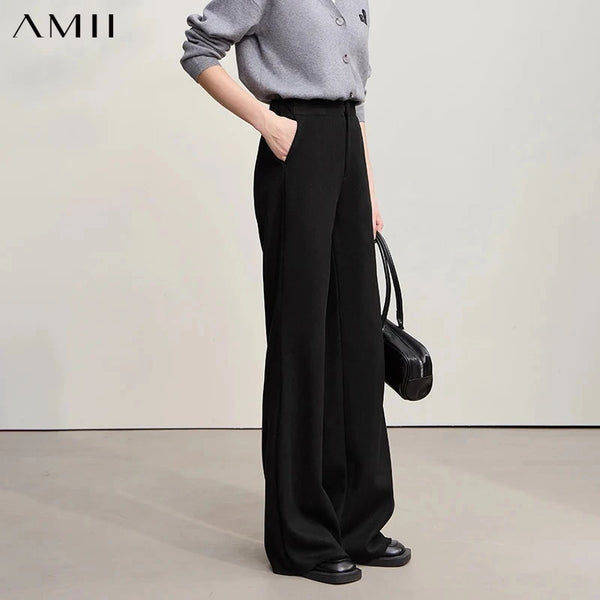 AMII Minimalism Pants For Woman 2026 Winter New Commuter Knitted Wide-leg Pants Casual Loose Versatile Woman Trousers 12544092