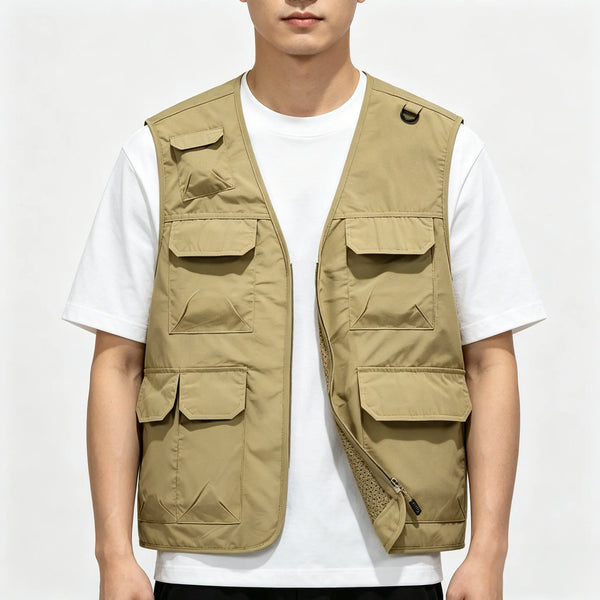 Men's waistcoat outdoor  quick-drying V-neck lightweight fishing vest Large Size Casual photography jacket  multi-pocket vest