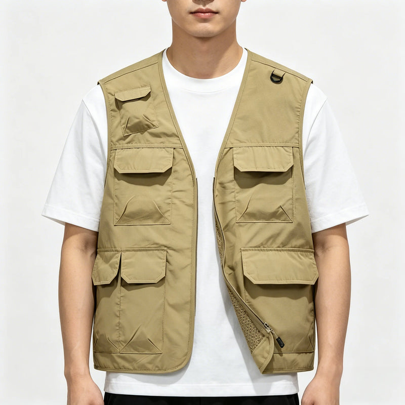 Men's waistcoat outdoor  quick-drying V-neck lightweight fishing vest Large Size Casual photography jacket  multi-pocket vest