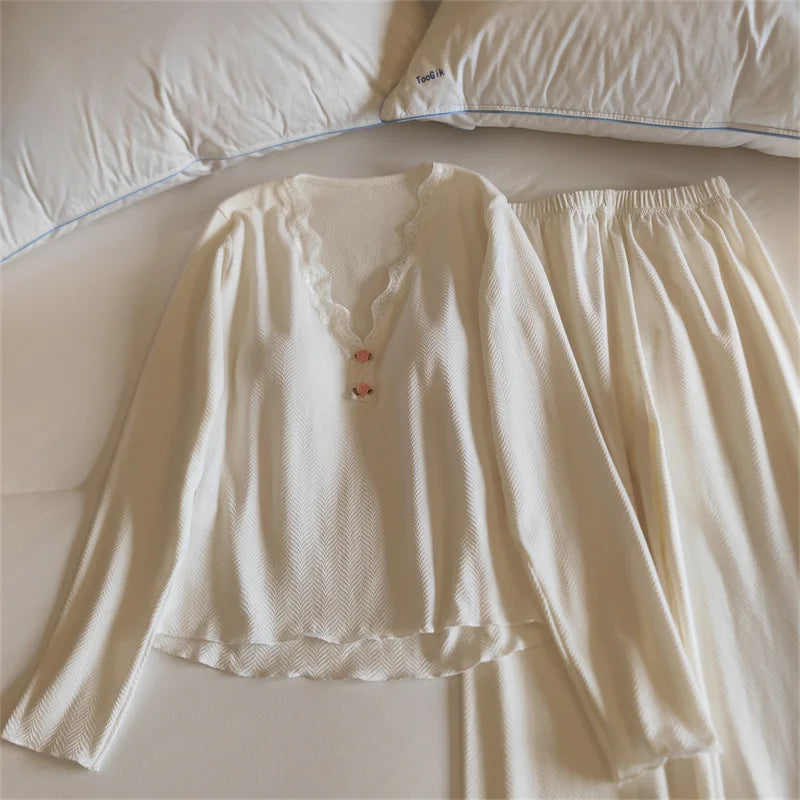Long-Sleeved Pajamas Set for Women 2026 Spring Autumn Homewear Chest Pads Comfortable Ladies Sleepwear New Soft Loungewear Set