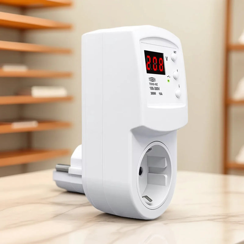 TOMZN TOVS-16Z Automatic Voltage Protector Socket – AC 220–230V, 16A, EU Plug, Overvoltage & Undervoltage Protection