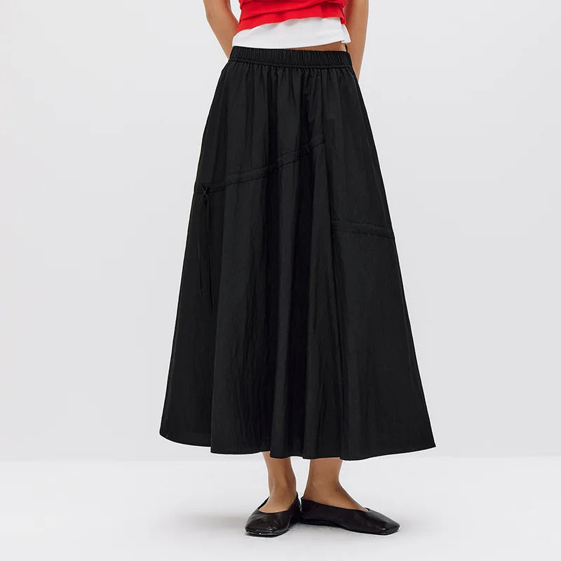 Semir Women Skirt Drawstring Textured Bow Elastic Waist Umbrella Style Maxi Casual Top 2026 Summer Wear