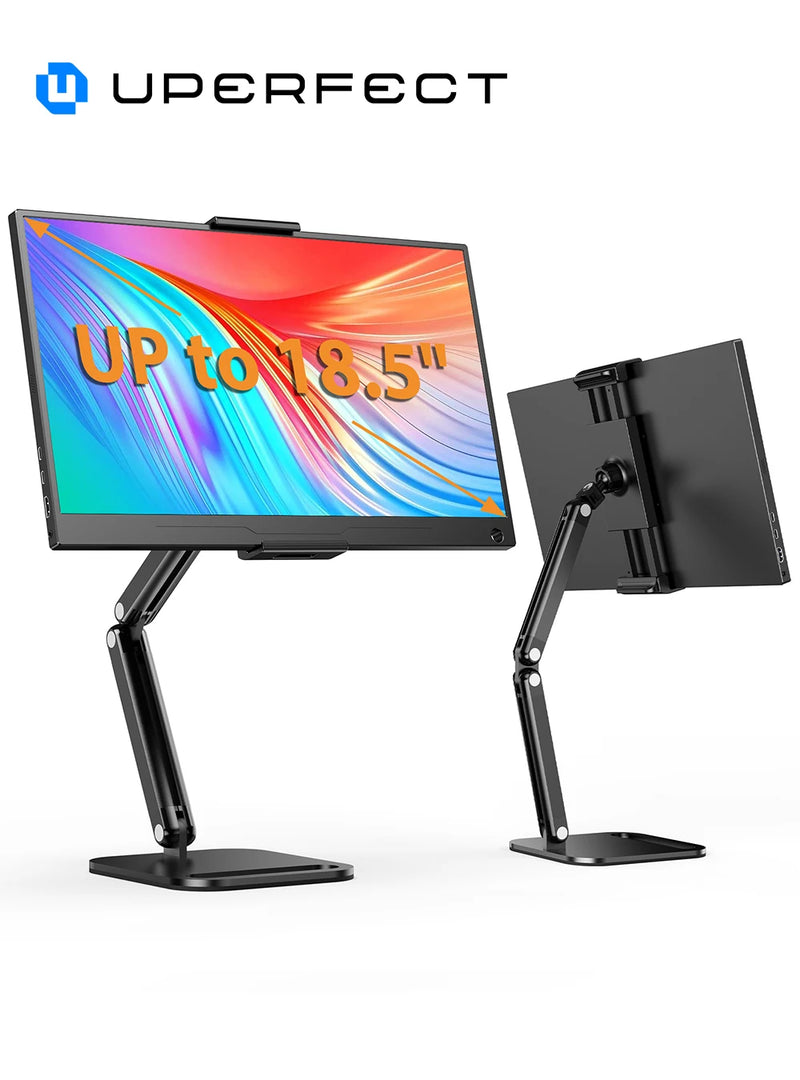 ឈុតស្ព្រីងដែក UPERFECT Ustand D18 អាចបត់បែនបានសម្រាប់តង្កៀបម៉ូនីទ័រចល័តទំហំ 10-18.5 អ៊ីញ ដែលអាចលៃតម្រូវបាន 360° អេក្រង់បញ្ឈរខាងក្រៅ