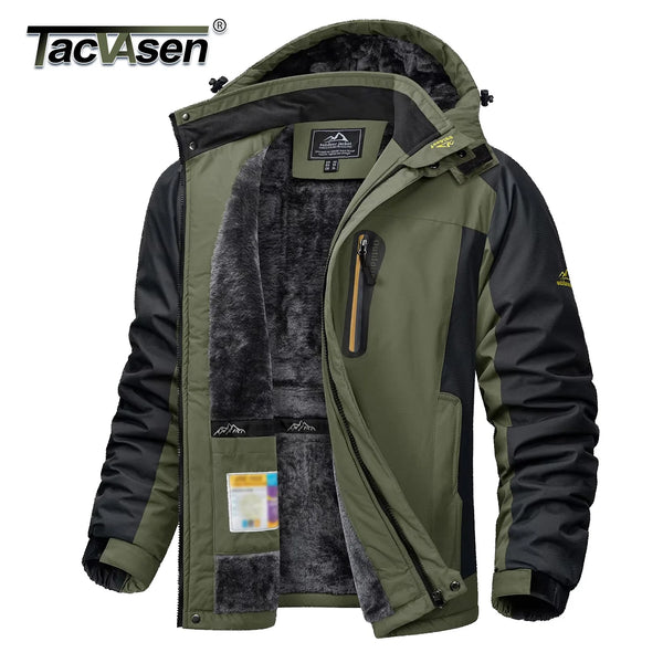 TACVASEN Winter Heavyweight Fleece Lined Parka Waterproof Men Ski Snowboard Jackets Windproof Removable Hoodie Coats Windbreaker