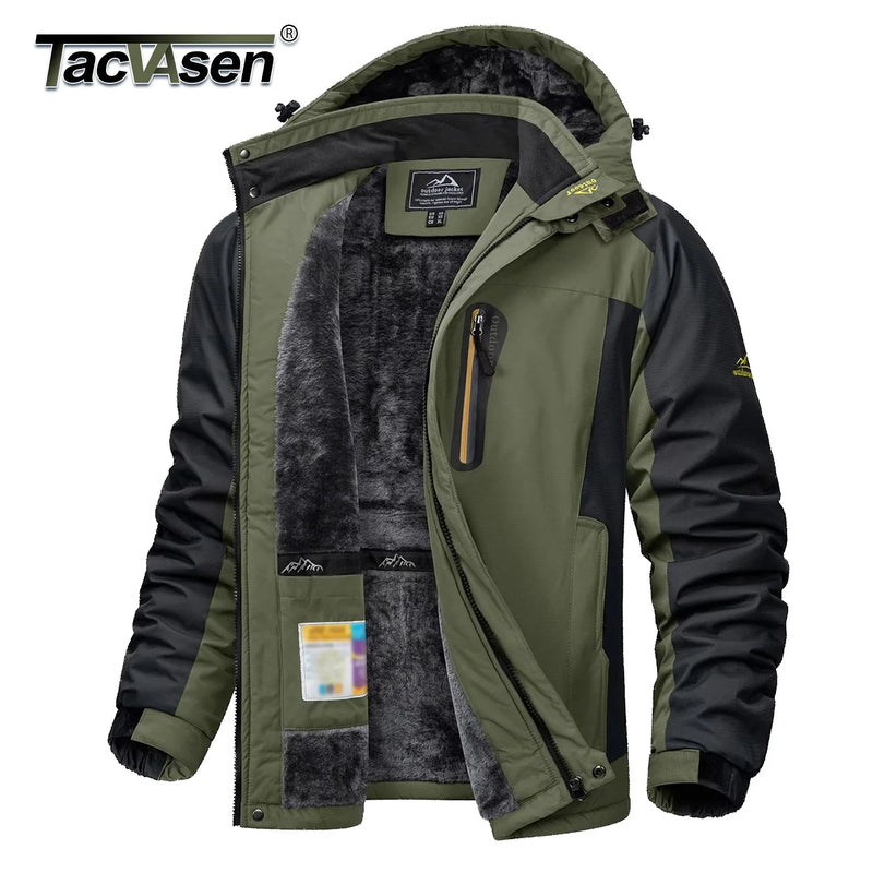 TACVASEN Winter Heavyweight Fleece Lined Parka Waterproof Men Ski Snowboard Jackets Windproof Removable Hoodie Coats Windbreaker