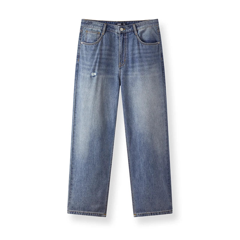 Semir Men Pants Denim Ripped Cool Feeling Loose Straight Leg Vintage Washed 2026 Summer Fashion Casual Style Top