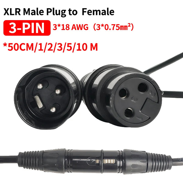 ខ្សែ XLR 3-PIN 3*18AWG បុរសទៅស្ត្រីមីក្រូហ្វូនឆាកភ្លើង DMX សម្រាប់ឧបករណ៍លាយសំឡេងឧបករណ៍បំពងសម្លេងឧបករណ៍ពង្រីកសំឡេង