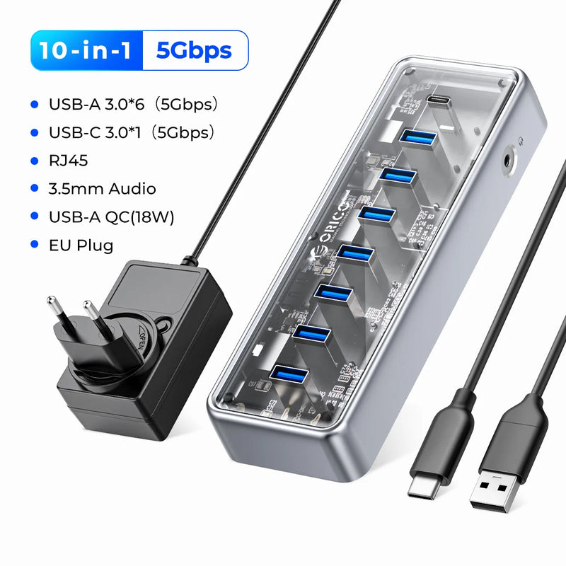 ORICO Metallic USB3.1 Hub 5Gbps High Speed Transmission 13 Ports Simultaneous Expansion Ports For All Macbook Mac Mini