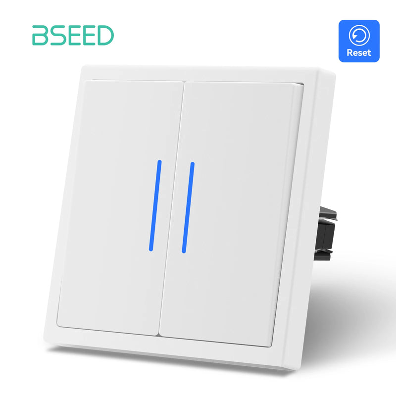 BSEED Mechanical Push Button Switch 1/2Gang 1Way Light Switch Automatic Reset Switch Plastic Frame Switch With LED Indicator