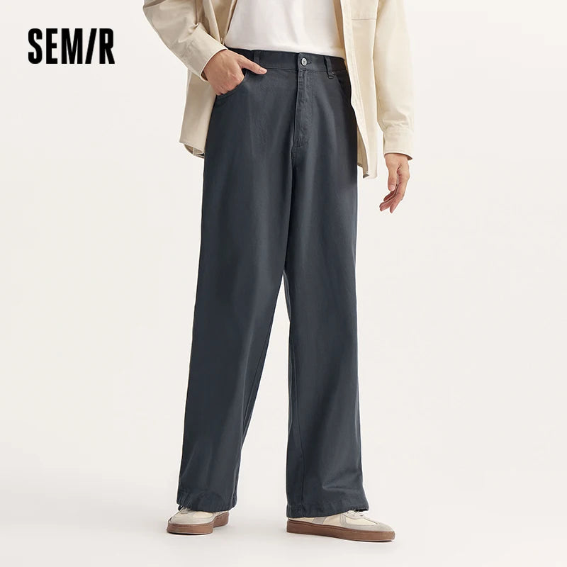 Semir Casual Pants Men Loose Straight Fit Drapey Solid Color Cotton Long Pants 2025 Summer Simple Versatile Trousers