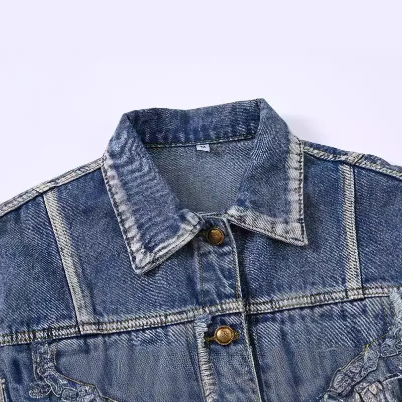 2026 New Women's Blue Denim Jacket, Single-breasted Lapel Long-sleeved Coat, Fashion Casual Female Tops