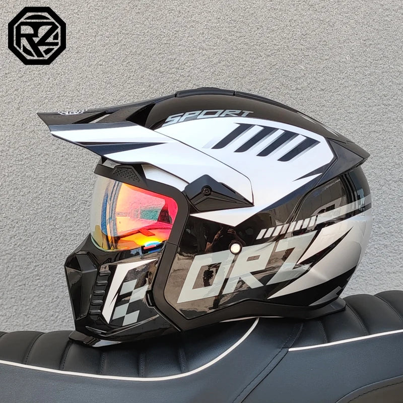 ORZ approves high-quality retro motorcycle helmet modular multifunctional combination helmet Black Warrior off-road full helmet