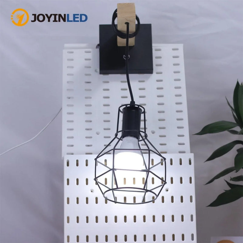 JOYINLED Wrought Iron Lampshade Bedroom Entrance Aisle Wall Lamp Creative Art Personalized E27 Wood Single Head Wall Lamp