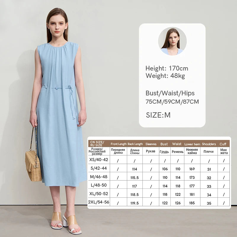 AMII រ៉ូបម៉ូដនារីបែប Minimalism កមូល ដៃអាវគ្មានដៃ រ៉ូបខ្សែអង្កាំ រ៉ូបសម្រាប់នារី រ៉ូបរលុងប្រចាំថ្ងៃ 12542132