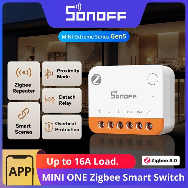 SONOFF MINI-ZB1GS MINI ONE Zigbee Smart Switch 16A Max Detach Relay Mode Overheating Protection Works with Apple Home Via Matter