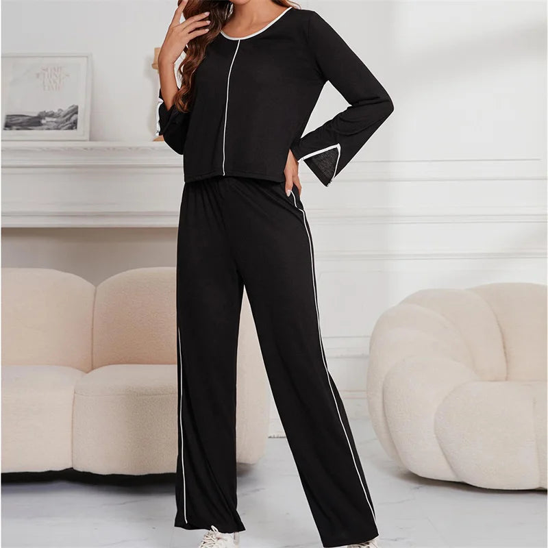 Women's Home Clothes Spring Autumn Casual Long Sleeved Pants Two-piece Set Casual Sleepwear Pajamas Female Outside Wear Pyjama