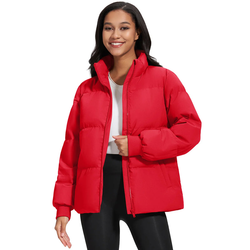 TACVASEN Womens Winter Padded Quilted Duck Down Coat Waterproof Warm Zip Up Daily Jacket Windproof Stand Collar Casual Jacket