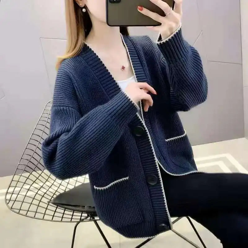 Large Size Spring Autumn Women's Jacket Loose Knitted Cardigan Korean Single Breasted Sweater Coat Female кардиган женский