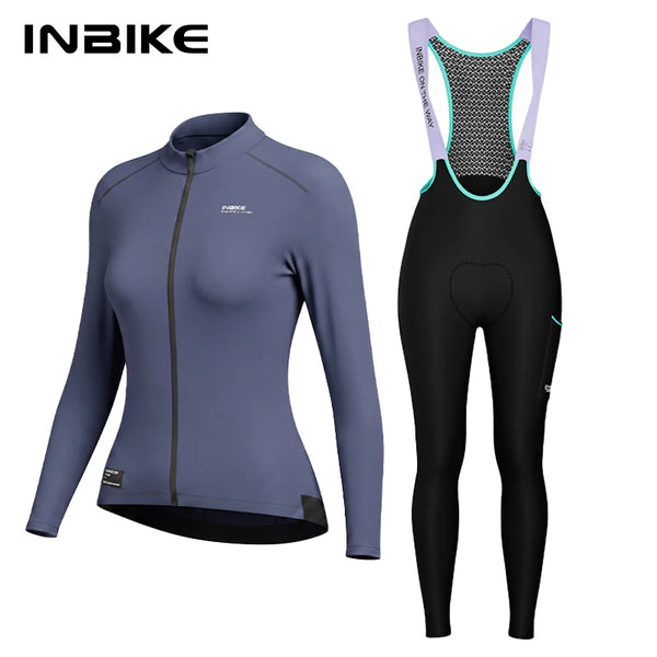 INBIKE Women‘s Fleece Lined Cycling Bib Pants Set Winter Thermal Windproof MTB Cycling Clothing Moisture Wicking Road Bike Suit