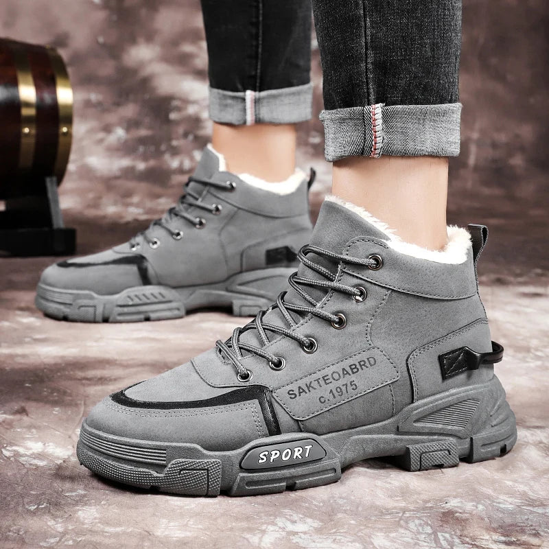Men's boots winter warm plus velvet high-top Joker casual cotton boots fashion youth soft-sole non-slip outdoor snow work boots