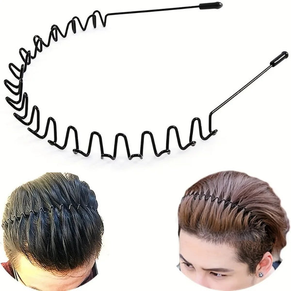 2pcs Metal Hair Band for Men Headband Women Hair Bands Men ,Unisex Black Wavy Spring Outdoor Sports Headbands,Hair accessories