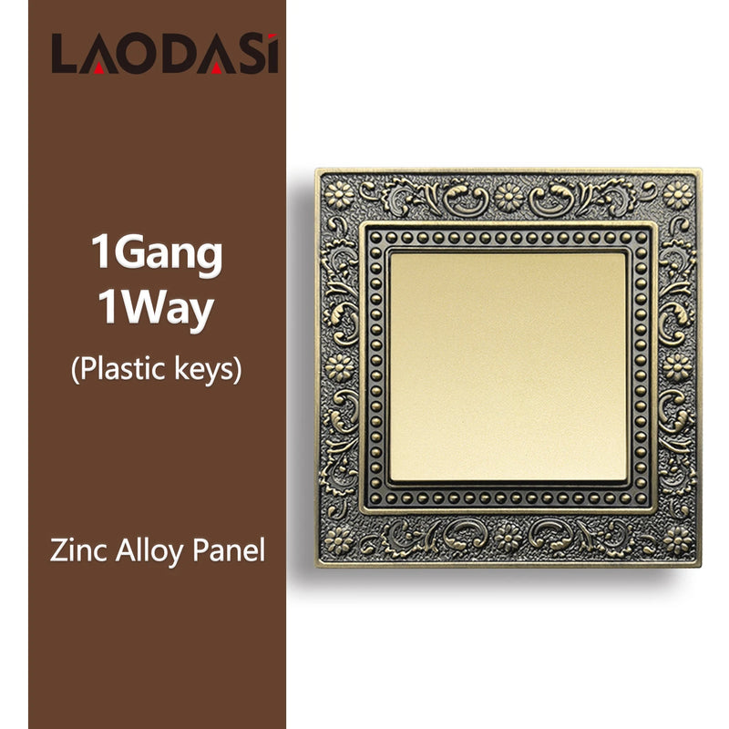Deopoguye Vintage EU FR UK Light Switch Socket,Europe Standard Metal Zinc Alloy Push 1/2/3Gang Switch Panel for Home Improvement