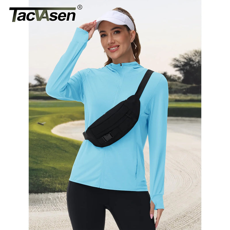 TACVASEN Summer Sun Protection Hoodies Womens Long Sleeve Casual Shirts UPF 50+ Sun Block Full Zip T-shirts With Zipper Pockets