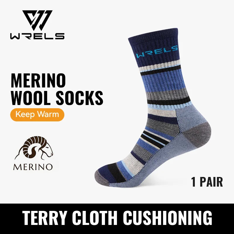 WRELS Merino Wool Hiking Socks Thermal Warm Winter Cushioned Moisture Wicking Socks Breathable Sports Socks Running Skiing Socks