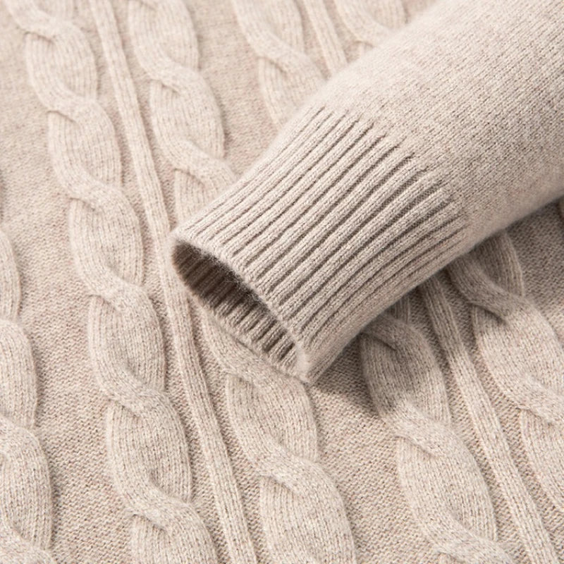 470g Premium Cashmere Blend Sweater Men's, 95.5% Sheep's Wool, 4.5% Cashmere Thickened, High-Neck Button Design, 3 Colors