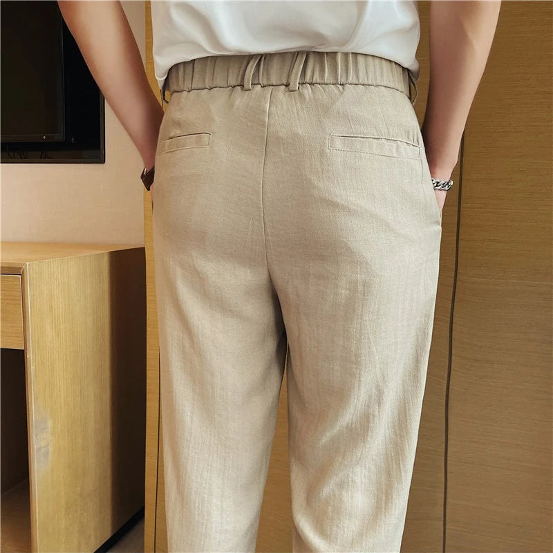 Men's Old Money Style Linen Blend Cropped Trousers – Breathable, Lightweight & Wrinkle-Resistant Straight-Leg Pants for Summer