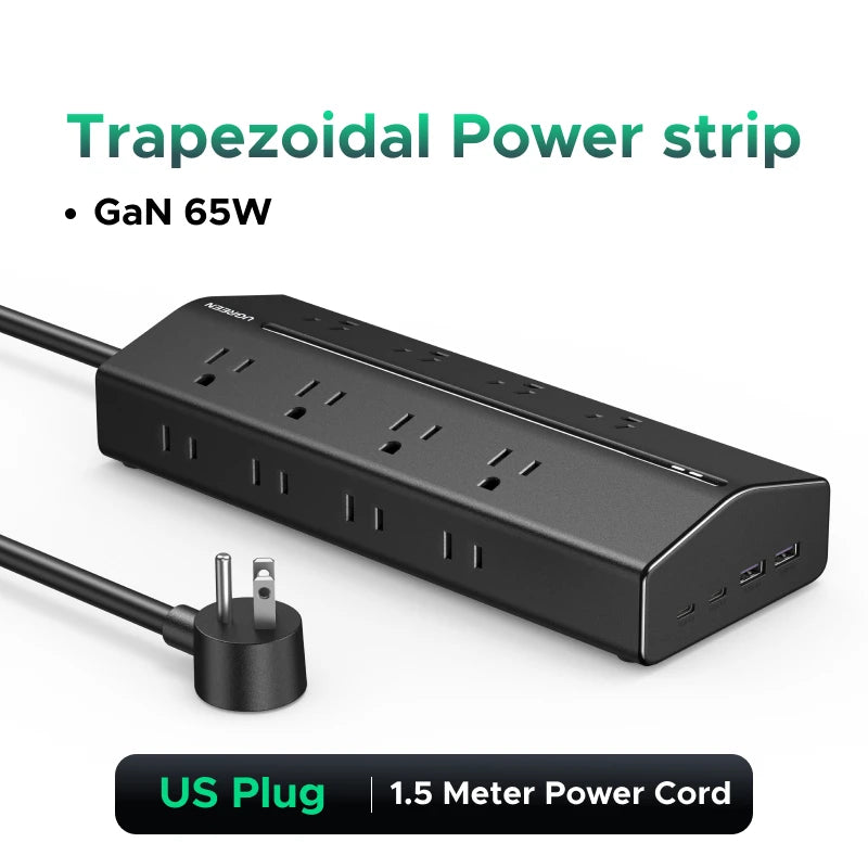 UGREEN 65W 20-in-1 GaN Power Strip UK/US Plug Fast Charger 16 AC Outlets with 1.5m Extension Cord  Charge Electrical Socket