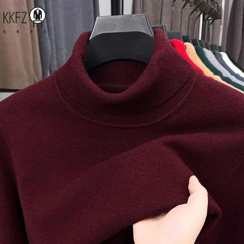 Men's Knitted Turtleneck Sweater High Quality Anti-Pilling Long Sleeve Solid Color Pullover for Autumn Trendy Streetwear