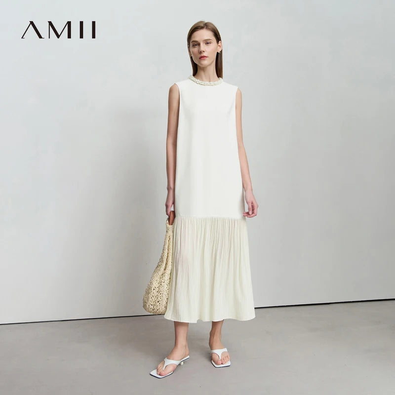 រ៉ូប Amii Women Summer 2026 រ៉ូប A-Line ដៃខ្លីថ្មី រចនាបទបែបបារាំង កមូល ស្រស់ស្អាត 12652044