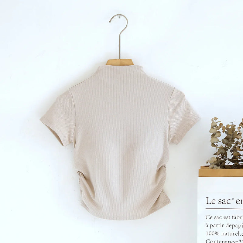 Modal Turtleneck Short Sleeves Chest Pad Base Shirt Women's Slim Underwear Spring and Summer Sleepwear Pajamas One Piece Top