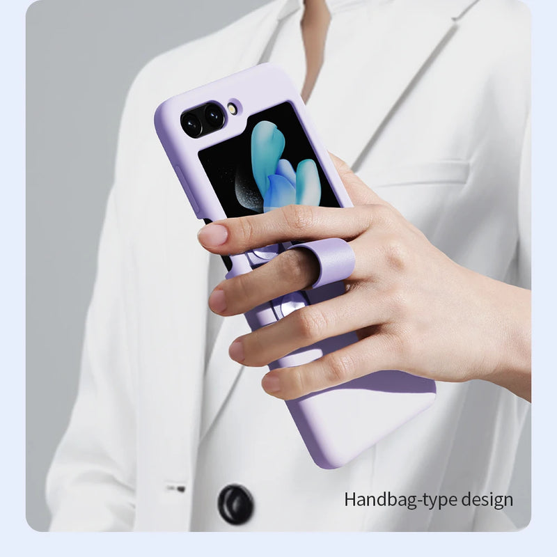 For Samsung Galaxy Z Flip 5 Case For Z Flip 5 Case NILLKIN Finger Strap Liquid Silicone Folding Case with Kickstand For Z Flip 5