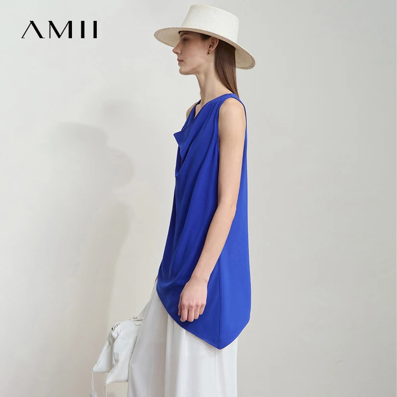 AMII Women Minimalist Elegant Summer Blouse 2026 Solid Sleeveless Casual Tank Tops Lady New Fashion Chiffon Vest Woman 12542019