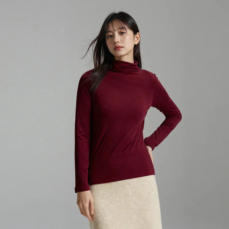 Semir Women Tshirt Thermal Warmth Antibacterial Fabric Solid Color Commuter Style Soft Touch Extended Collar 2026 Spring