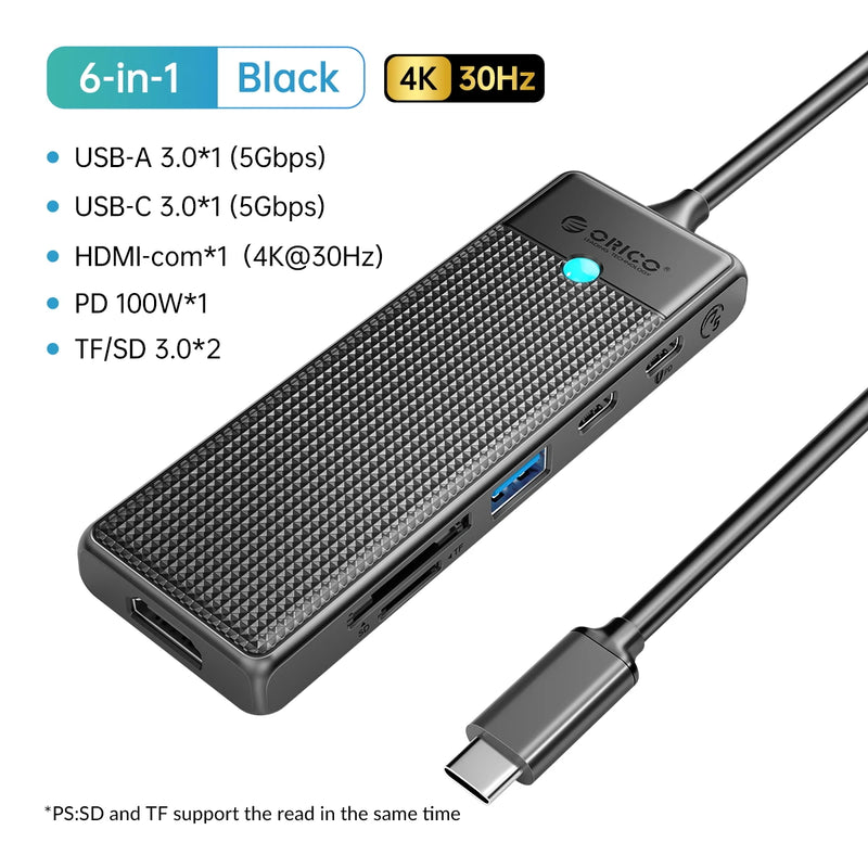 ORICO USB C HUB Type-C Docking Station to HDMI-com USB 3.0 Adapter 4K30Hz PD100W Card Read Splitter for MacBook iPad Pro Huawei