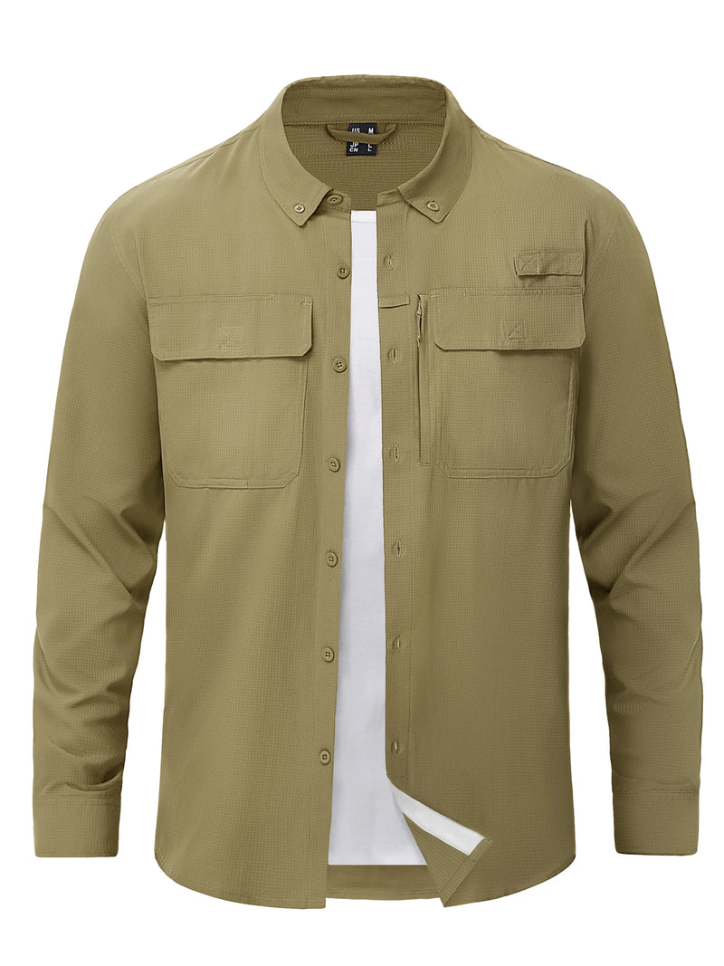 TACVASEN Button Down Fishing Shirts Mens UPF 50+ Quick Dry Long Sleeve Breathable Shirts Outdoor Work UV Sun Protection Shirts